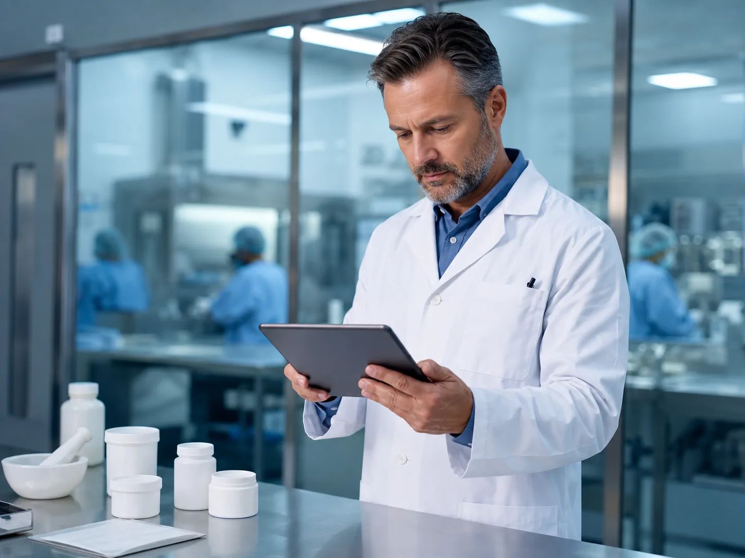 VictoGen Pharma pharmacist reviewing batch documentation